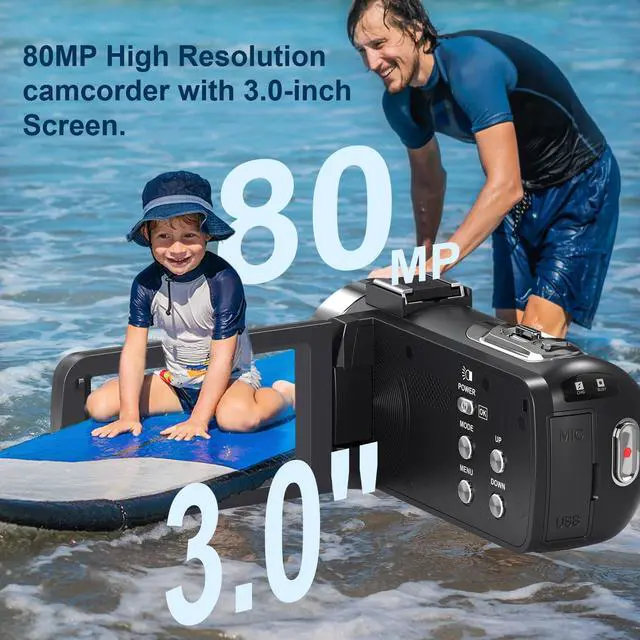 Alt view image 3 of 7 - 4K HD 80MP Camcorder Video Camera 18X Digital Zoom 3.0 IPS Screen Vlogging Camera for YouTube IR Night Vision Video Recorder with 32GB SD Card, 2 Batteries, Remote Control and Microphone