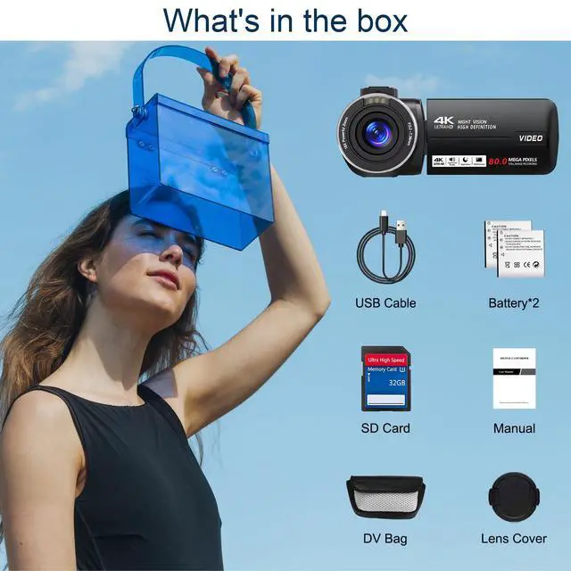 Alt view image 7 of 7 - 4K HD 80MP Camcorder Video Camera 18X Digital Zoom 3.0 IPS Screen Vlogging Camera for YouTube IR Night Vision Video Recorder with 32GB SD Card, 2 Batteries, Remote Control and Microphone
