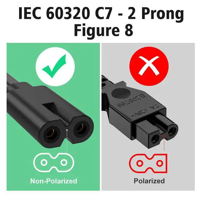 Alt view image 5 of 7 - 8in / 3.3ft Y Splitter Power Cord for Apple TV 1st, 2nd, 3rd, 4th, 4K, C8 Splitter Power Cable, Black