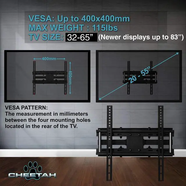 Alt view image 7 of 7 - Articulating Dual Arms TV Wall Mount for 32-65 Inch TVs, 115lbs VESA 400x400mm, 16" Studs, New TVs up to 83", Low Profile & Extends 14", Full Motion Tilt Swivel Bracket & 10 ft HDMI Cable