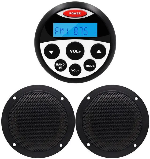 Main image of Marine Stereo - Waterproof Bluetooth MP3 USB AM/FM Radio with 2 Black Speakers (304-4001B)
