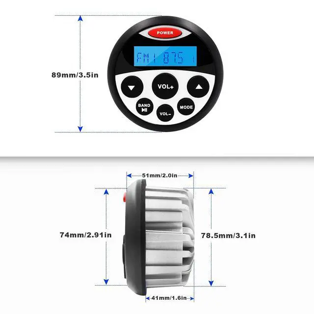 Alt view image 4 of 7 - Marine Stereo - Waterproof Bluetooth MP3 USB AM/FM Radio with 2 Black Speakers (304-4001B)