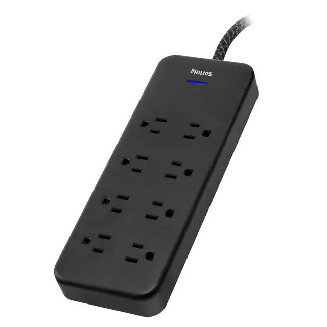 Alt view image 2 of 7 - Surge Protector Power Strip, 8 Ft Braided Extension Cord | 8 Outlet Extender (Wide Spaced), 2160 Joules, Flat Plug, Wall Mount, Home Office Dorm Essentials, Black, SPP3673B/37