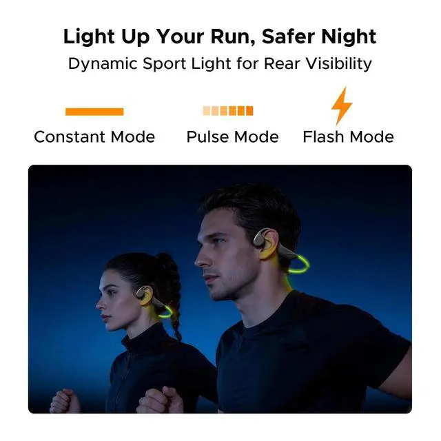 Alt view image 3 of 7 - Bone Beat Run Ray Bone Conduction Headphones Open Ear Headphones Wireless with LED Light IP66 Waterproof Headphones 10H Playtime BT6.0 Open-Ear Sport Headphones for Running Cycling - Black