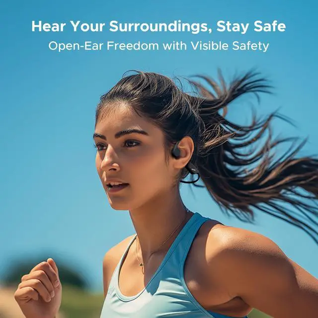 Alt view image 4 of 7 - Bone Beat Run Ray Bone Conduction Headphones Open Ear Headphones Wireless with LED Light IP66 Waterproof Headphones 10H Playtime BT6.0 Open-Ear Sport Headphones for Running Cycling - Black