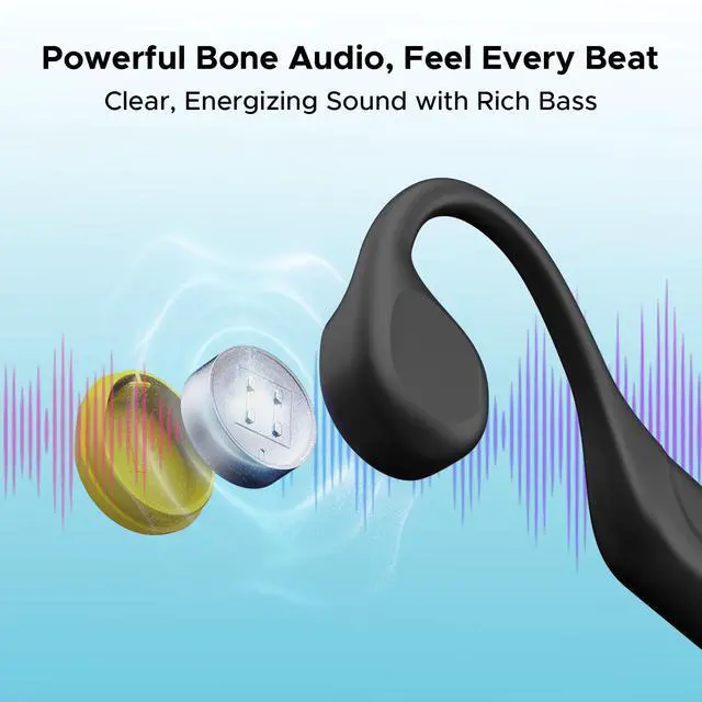 Alt view image 5 of 7 - Bone Beat Run Ray Bone Conduction Headphones Open Ear Headphones Wireless with LED Light IP66 Waterproof Headphones 10H Playtime BT6.0 Open-Ear Sport Headphones for Running Cycling - Black