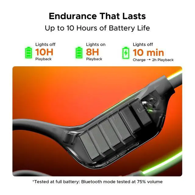 Alt view image 7 of 7 - Bone Beat Run Ray Bone Conduction Headphones Open Ear Headphones Wireless with LED Light IP66 Waterproof Headphones 10H Playtime BT6.0 Open-Ear Sport Headphones for Running Cycling - Black