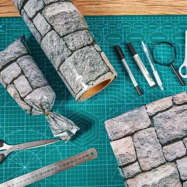 Alt view image 4 of 7 - 164 ft x 39.4 Inch Stone Wall Tablecloth Roll Plastic Disposable Medieval Castle Table Cover Brick Backdrops Knight Themed Party Supplies for Halloween Medieval Birthday Party Decorations