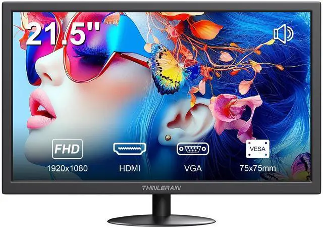Main image of Thinlerian 21.5 Inch Computer Monitor, FHD 1080p HDMI VGA Display, External Second Screen for Laptop & PC, Home Office Monitor with Built-in Speakers & VESA Mount