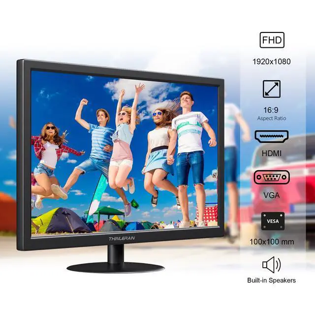 Alt view image 2 of 7 - Thinlerian 21.5 Inch Computer Monitor, FHD 1080p HDMI VGA Display, External Second Screen for Laptop & PC, Home Office Monitor with Built-in Speakers & VESA Mount