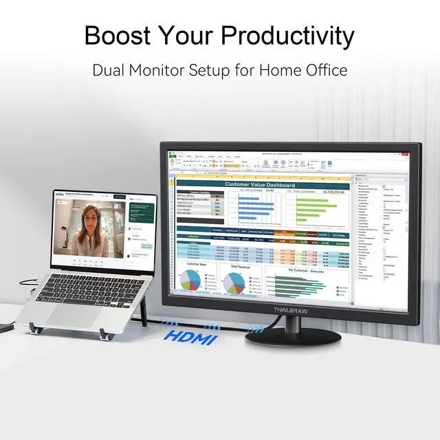Alt view image 4 of 7 - Thinlerian 21.5 Inch Computer Monitor, FHD 1080p HDMI VGA Display, External Second Screen for Laptop & PC, Home Office Monitor with Built-in Speakers & VESA Mount
