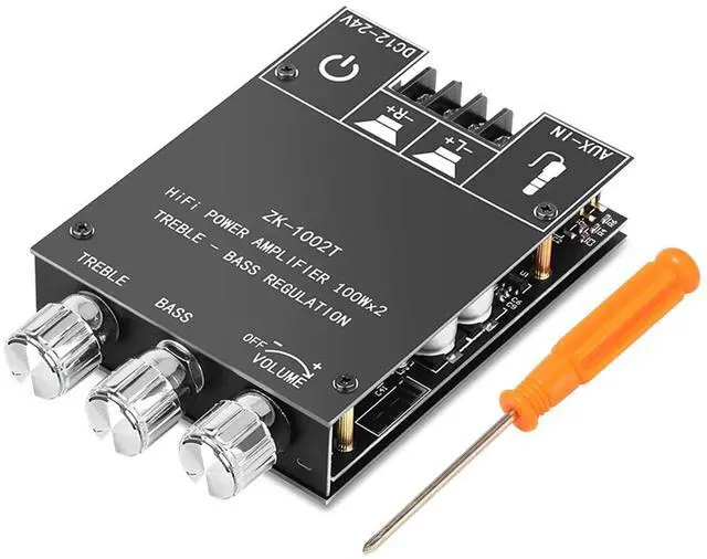 Main image of ZK-1002T Bluetooth Audio Amplifier Board,100W×2Power Amplifier,DC12-24V Bluetooth Audio Power Amplifier Board, Board with Treble and Bass Control,Supports AUX/Bluetooth