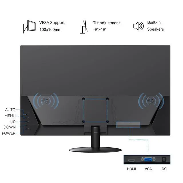 Alt view image 6 of 7 - Thinlerian 21.5 Inch Computer Monitor, FHD 1080p HDMI VGA Display, External Second Screen for Laptop & PC, Home Office Monitor with Built-in Speakers & VESA Mount