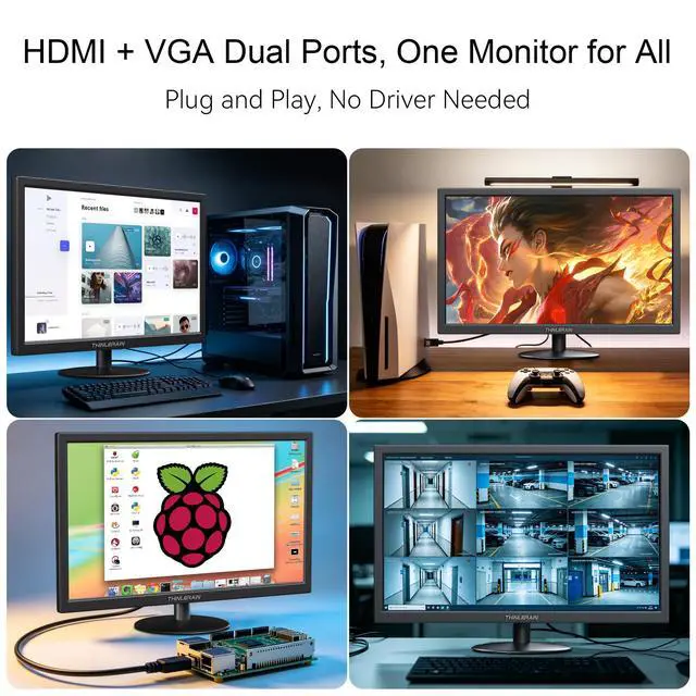 Alt view image 5 of 7 - Thinlerian 21.5 Inch Computer Monitor, FHD 1080p HDMI VGA Display, External Second Screen for Laptop & PC, Home Office Monitor with Built-in Speakers & VESA Mount
