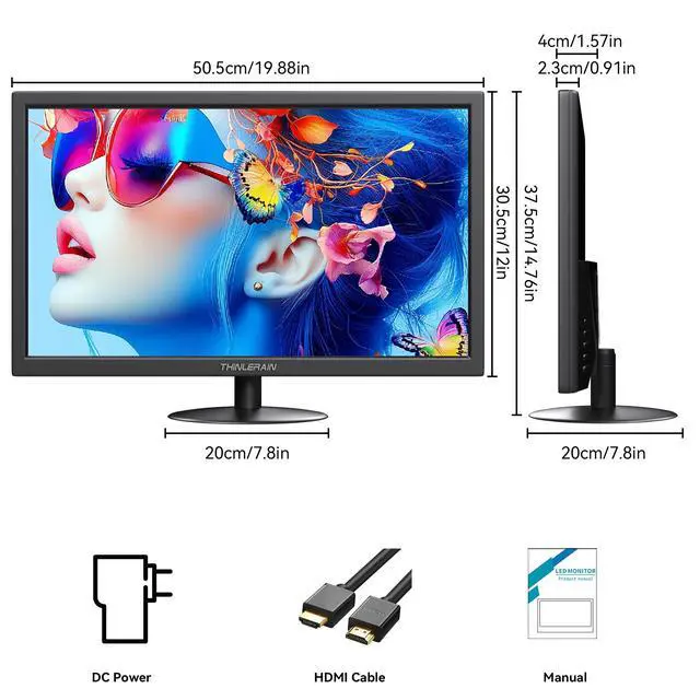 Alt view image 7 of 7 - Thinlerian 21.5 Inch Computer Monitor, FHD 1080p HDMI VGA Display, External Second Screen for Laptop & PC, Home Office Monitor with Built-in Speakers & VESA Mount
