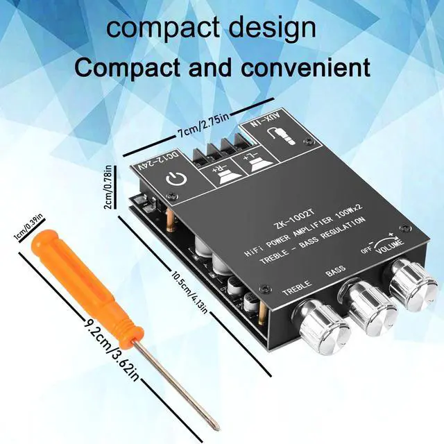 Alt view image 4 of 7 - ZK-1002T Bluetooth Audio Amplifier Board,100W×2Power Amplifier,DC12-24V Bluetooth Audio Power Amplifier Board, Board with Treble and Bass Control,Supports AUX/Bluetooth