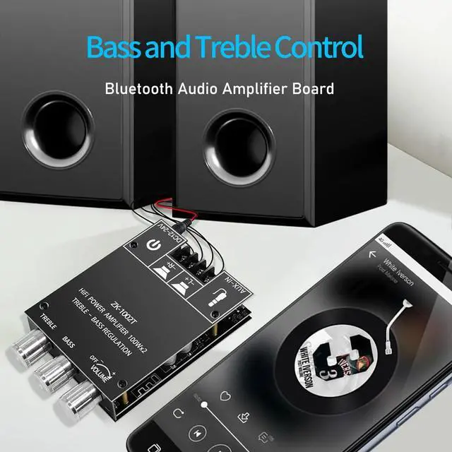 Alt view image 6 of 7 - ZK-1002T Bluetooth Audio Amplifier Board,100W×2Power Amplifier,DC12-24V Bluetooth Audio Power Amplifier Board, Board with Treble and Bass Control,Supports AUX/Bluetooth