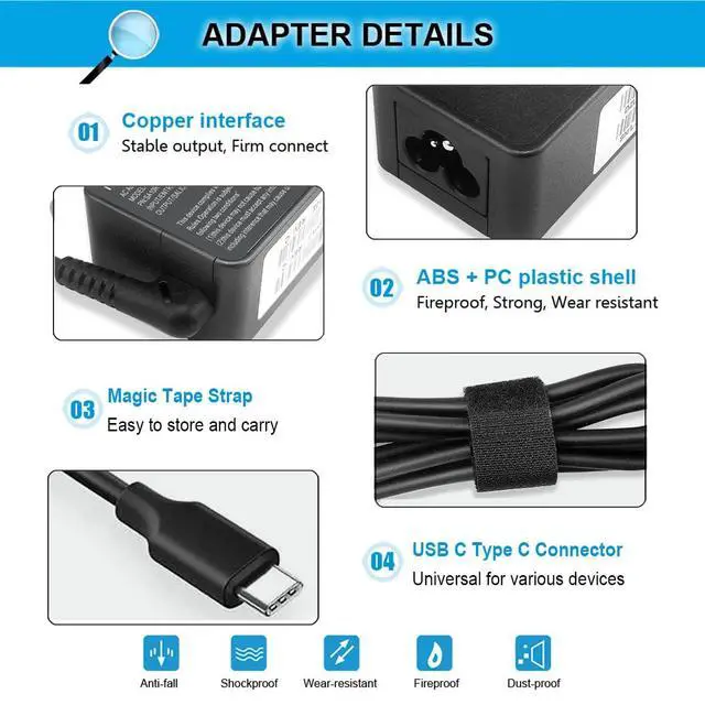 Alt view image 4 of 7 - 45W Type C USB C l43407-001 Charger for HP Chromebook X360 14 14A G5 11 11A G8 G7 G6 G1 G2 EE 14-CA 11-AE 14-ca061dx 14-ca051wm 14-ca052wm 14-ca091wm 14-ca020nr 14-ca060nr 14-ca043cl 11-ae051wm