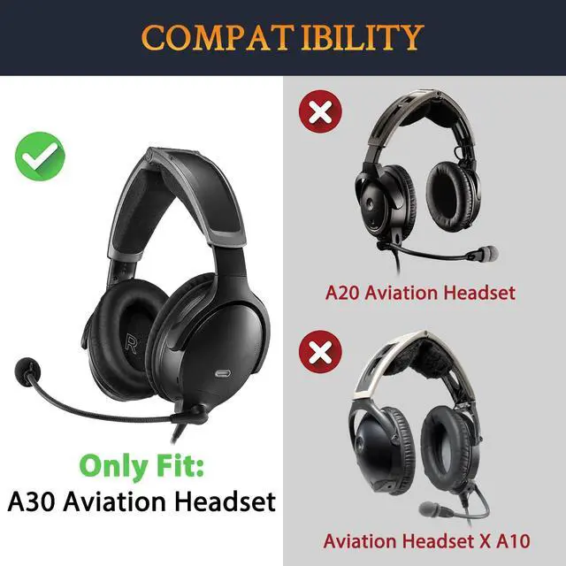 Alt view image 2 of 6 - Replacement Kit for Bose A30 Aviation Headset, Earpads + Headband + Speaker Screen + Microphone Covers - Black