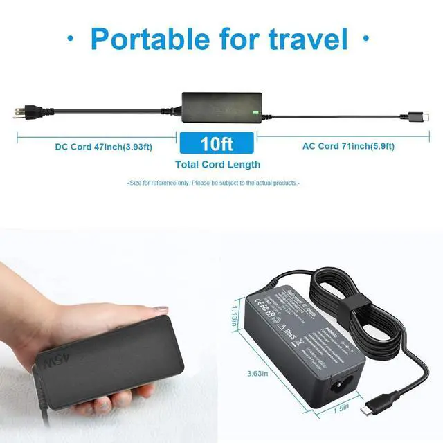 Alt view image 5 of 7 - 45W Type C USB C l43407-001 Charger for HP Chromebook X360 14 14A G5 11 11A G8 G7 G6 G1 G2 EE 14-CA 11-AE 14-ca061dx 14-ca051wm 14-ca052wm 14-ca091wm 14-ca020nr 14-ca060nr 14-ca043cl 11-ae051wm