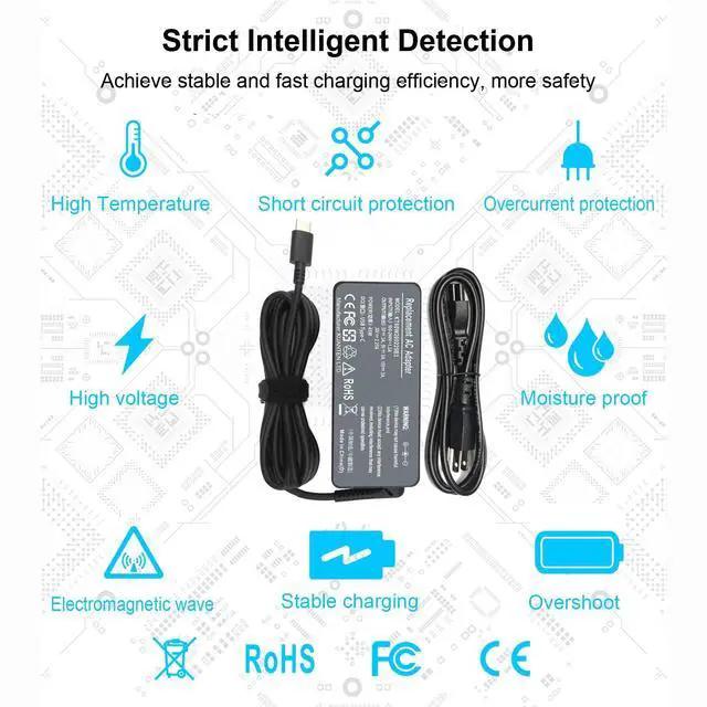 Alt view image 6 of 7 - 45W Type C USB C l43407-001 Charger for HP Chromebook X360 14 14A G5 11 11A G8 G7 G6 G1 G2 EE 14-CA 11-AE 14-ca061dx 14-ca051wm 14-ca052wm 14-ca091wm 14-ca020nr 14-ca060nr 14-ca043cl 11-ae051wm