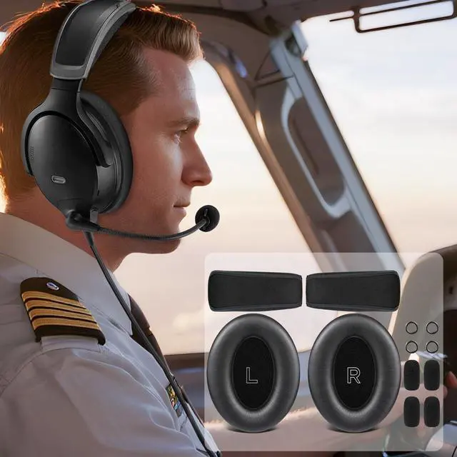 Alt view image 4 of 6 - Replacement Kit for Bose A30 Aviation Headset, Earpads + Headband + Speaker Screen + Microphone Covers - Black