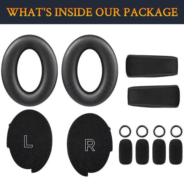 Alt view image 5 of 6 - Replacement Kit for Bose A30 Aviation Headset, Earpads + Headband + Speaker Screen + Microphone Covers - Black