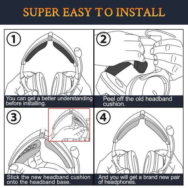 Alt view image 6 of 6 - Replacement Kit for Bose A30 Aviation Headset, Earpads + Headband + Speaker Screen + Microphone Covers - Black