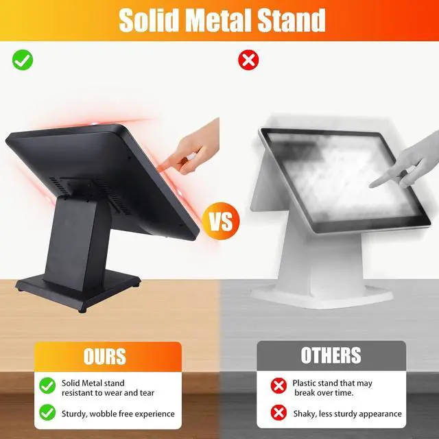 Alt view image 6 of 7 - 19 Inch 16:10 Touchscreen POS Monitor, LED Backlit 10 Points Multi-Touch HDMI VGA, 1440 x 900, True Flat Seamless Water & Dust Proof Front Screen, for Office, Retail, Restaurant, Bar, Gym, Warehouse