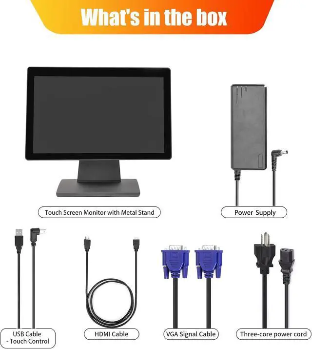Alt view image 7 of 7 - 19 Inch 16:10 Touchscreen POS Monitor, LED Backlit 10 Points Multi-Touch HDMI VGA, 1440 x 900, True Flat Seamless Water & Dust Proof Front Screen, for Office, Retail, Restaurant, Bar, Gym, Warehouse