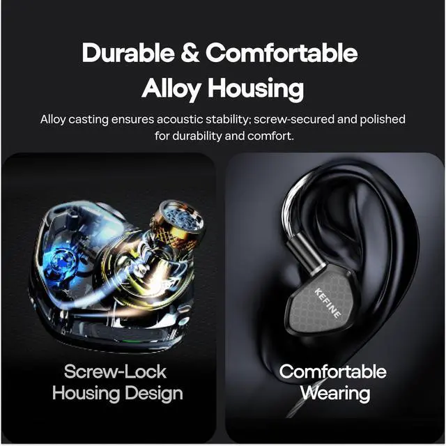 Alt view image 6 of 7 - Kefine Klean in-Ear Monitor, 10mm DLC Diaphgram Dynamic Driver IEM Earphones, HiFi Wired Gaming Earbuds with Dual Interchangeable Nozzles & Detachable 2-PIN Cable (with Mic Type-C, Black)