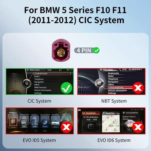 Alt view image 4 of 7 - 10.25 Inch Wireless CarPlay/Android Auto Touchscreen for BMW 5 Series F10/F11 2010-2011 Year with CIC System, Car Radio Receiver, Multimedia, Bluetooth, Car Stereo