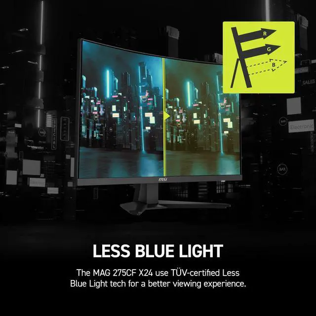Alt view image 4 of 7 - MAG 275CF X24 27-inch 1920 x 1080 (FHD) Gaming Monitor, 240Hz, AMD FreeSync Premium, HDR Ready, HDMI, VGA Port, VESA, Tilt, 0.5ms, Black