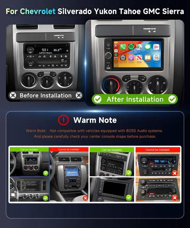 Alt view image 2 of 7 - DSP 2G+64G Radio for Chevy Silverado SSR Tahoe 2003-2006,GMC Siera Yukon 2003-2006,Hummer H2 2003-2007 Car Stereo,Wireless Carplay Android Auto,Touch Screen,GPS,Bluetooth,FM/RDS,SWC Backup Camera