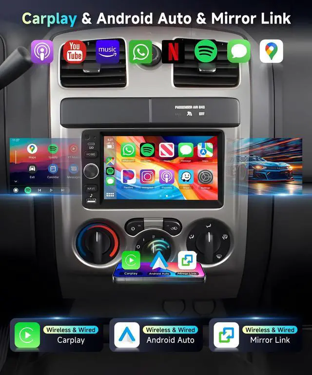 Alt view image 3 of 7 - DSP 2G+64G Radio for Chevy Silverado SSR Tahoe 2003-2006,GMC Siera Yukon 2003-2006,Hummer H2 2003-2007 Car Stereo,Wireless Carplay Android Auto,Touch Screen,GPS,Bluetooth,FM/RDS,SWC Backup Camera