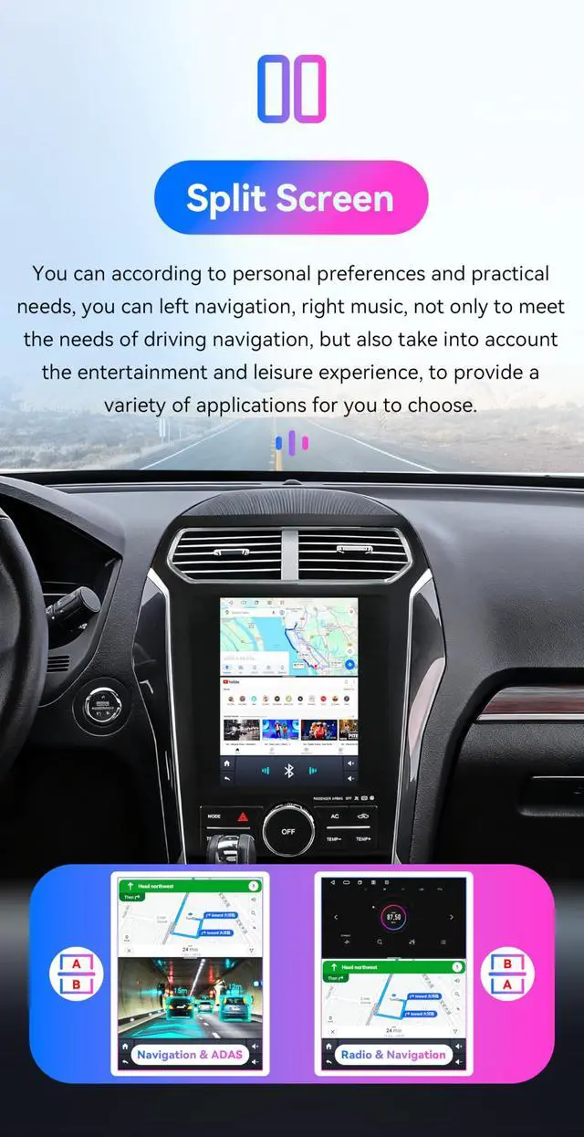 Alt view image 5 of 7 - Android 14 Car Stereo for Ford Explorer (2011-2019), 8Core 4G+64G GPS Navigation with 9.7 inch QLED Touchscreen via Carplay Android Auto EQ SWC Bluetooth5.4 USB TPMS OBD2