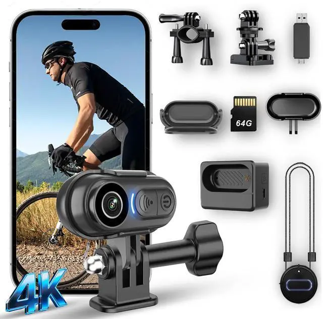 Main image of Body Camera 4K Mini, Wearable POV Action Cam with Audio & Video Recording 64GB, IPX7 Waterproof, 6-Axis Stabilization, Hands-Free Thumb Cameras for Cycling, Vlogging, Travel & Outdoor Activities