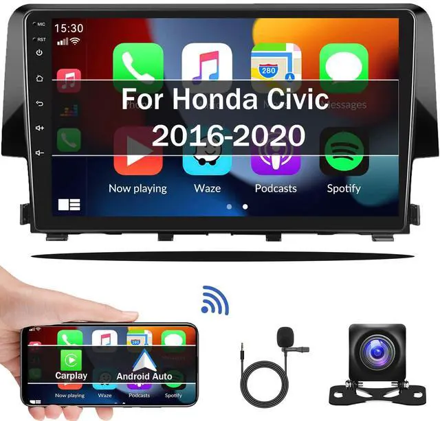Main image of Android 13 Car Stereo Radio for Honda Civic 2016 2017 2018 2019 2020 with Wireless CarPlay Android Auto 1G+32G 9 Inch Touchscreen Bluetooth GPS Navigation WiFi HiFi FM Backup Camera MIC
