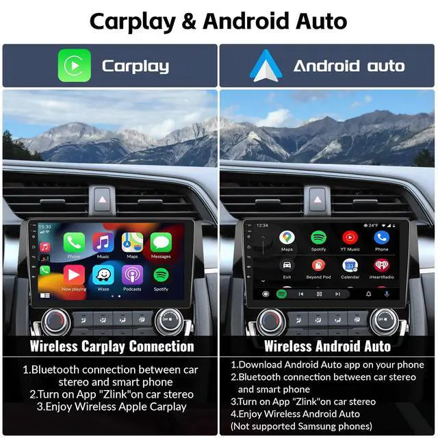 Alt view image 4 of 7 - Android 13 Car Stereo Radio for Honda Civic 2016 2017 2018 2019 2020 with Wireless CarPlay Android Auto Mirror Link 2G+64G with Bluetooth FM GPS Navigation WiFi HiFi SWC