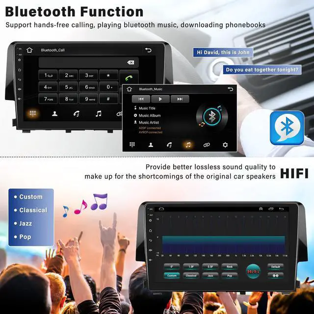 Alt view image 5 of 7 - Android 13 Car Stereo Radio for Honda Civic 2016 2017 2018 2019 2020 with Wireless CarPlay Android Auto Mirror Link 2G+64G with Bluetooth FM GPS Navigation WiFi HiFi SWC