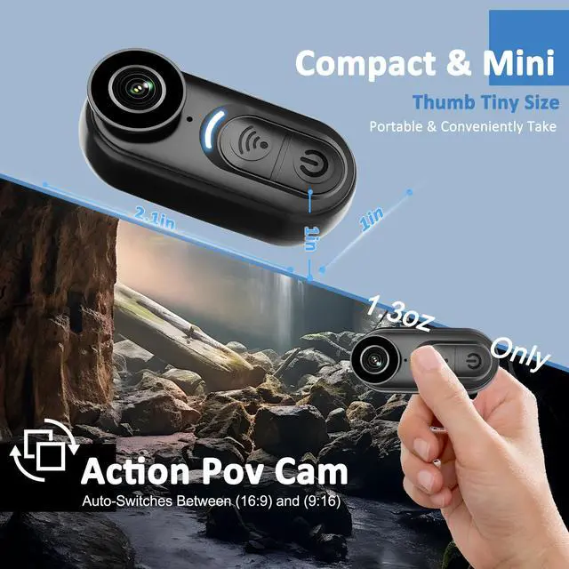 Alt view image 4 of 7 - Body Camera 4K Mini, Wearable POV Action Cam with Audio & Video Recording 64GB, IPX7 Waterproof, 6-Axis Stabilization, Hands-Free Thumb Cameras for Cycling, Vlogging, Travel & Outdoor Activities