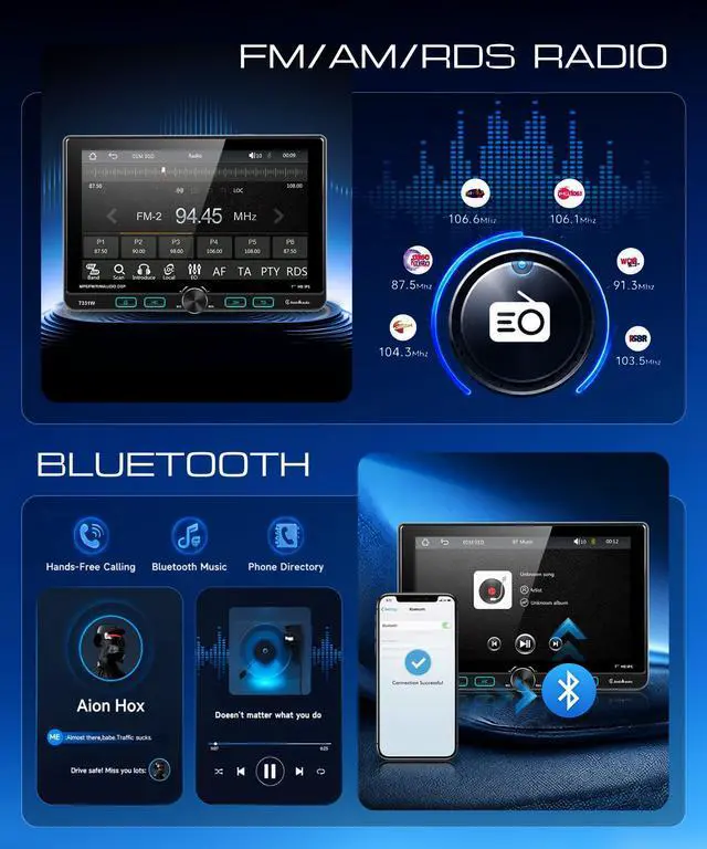 Alt view image 4 of 7 - 7 Inch Single Din Car Stereo with Wired/Wireless CarPlay Android Auto,Adjustable Swivel IPS Touch Screen Car Radio,Physical Buttons,Mirror Link,AM/FM,Bluetooth 5.2,SWC,Backup Camera&External Mic