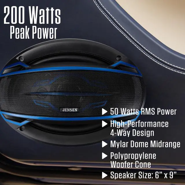Alt view image 2 of 7 - JS6904 6x9 4-Way Car Speakers Pair 200W Peak 50W RMS Coaxial Set | 58mm Mylar balanced dome midrange, two 20mm piezo tweeters, high performance 4-way sound, fits standard 6x9 car cutouts