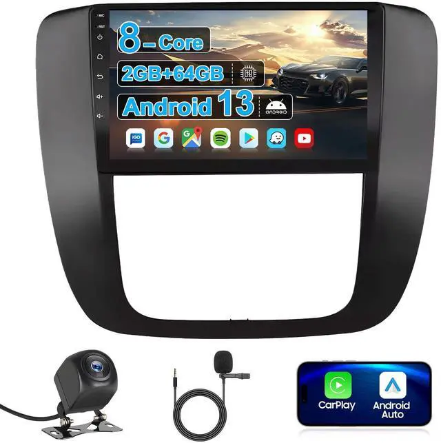 Main image of 9" Car Radio Stereo Kit for GMC Sierra Yukon Tahoe 2007-2013 Silverado 2010-2013, 8 Core IPS Touch Screen with Carplay Android Auto, Bluetooth SWC Backup Camera-Black