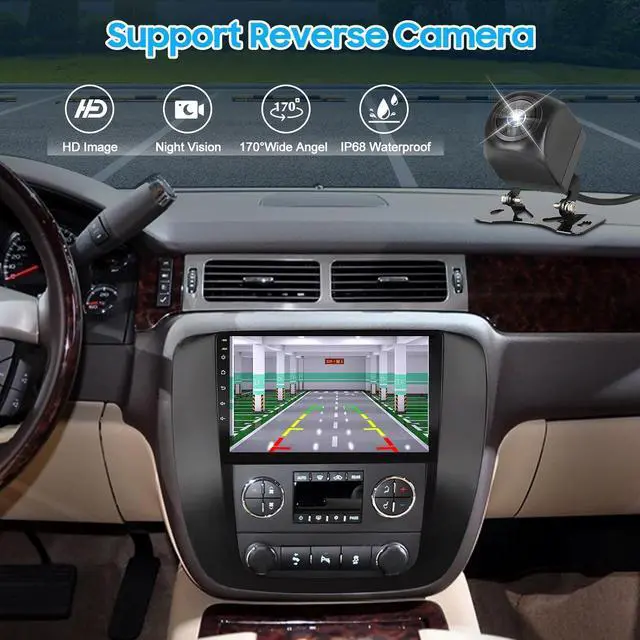 Alt view image 7 of 7 - 9" Car Radio Stereo Kit for GMC Sierra Yukon Tahoe 2007-2013 Silverado 2010-2013, 8 Core IPS Touch Screen with Carplay Android Auto, Bluetooth SWC Backup Camera-Black