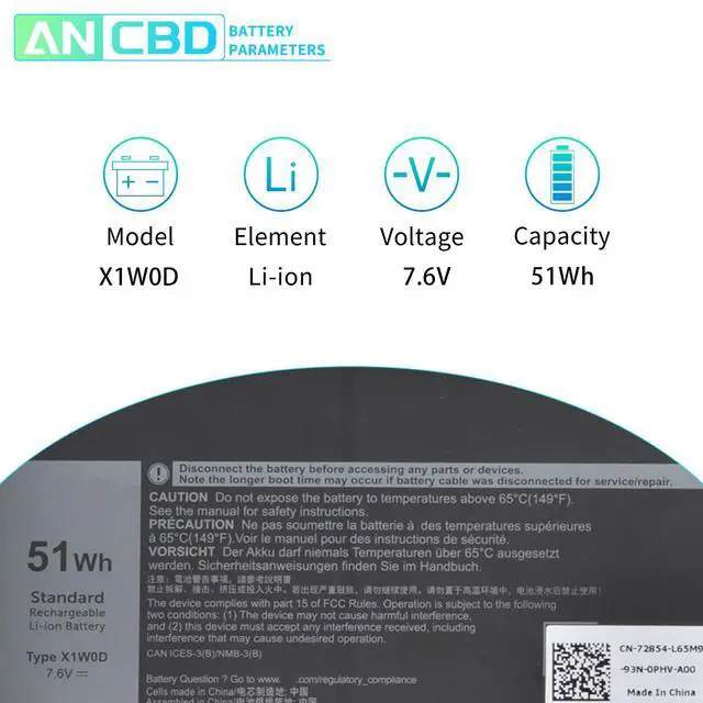 Alt view image 2 of 7 - X1W0D Battery for Dell XPS 13 7390 2-in-1 XPS 13 9310 2-in-1 P103G P103G001 | P103G002 Series Laptop X1WOD 52TWH XX3T7 0XX3T7 MM6M8 0MM6M8 00FDRT 7.6V 51Wh/6375mAh 4-Cells