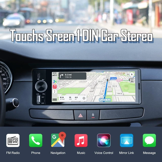 Alt view image 2 of 7 - Single DIN Car Stereo, 6.36" Touchscreen, Wireless CarPlay & Android Auto | Apple CarPlay, Bluetooth Hands-Free, Backup Camera, FM Radio, AUX, USB/Type-C, SWC & Mirror Link