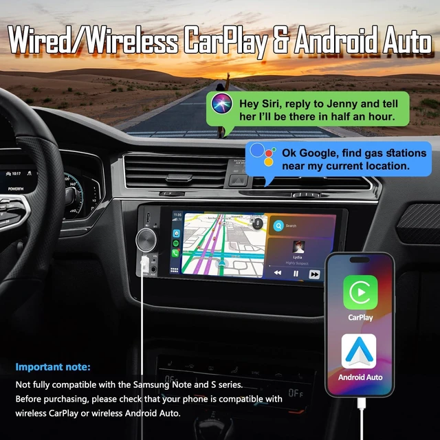 Alt view image 3 of 7 - Single DIN Car Stereo, 6.36" Touchscreen, Wireless CarPlay & Android Auto | Apple CarPlay, Bluetooth Hands-Free, Backup Camera, FM Radio, AUX, USB/Type-C, SWC & Mirror Link