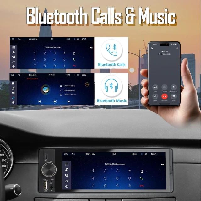Alt view image 4 of 7 - Single DIN Car Stereo, 6.36" Touchscreen, Wireless CarPlay & Android Auto | Apple CarPlay, Bluetooth Hands-Free, Backup Camera, FM Radio, AUX, USB/Type-C, SWC & Mirror Link