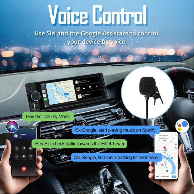 Alt view image 5 of 7 - Single DIN Car Stereo, 6.36" Touchscreen, Wireless CarPlay & Android Auto | Apple CarPlay, Bluetooth Hands-Free, Backup Camera, FM Radio, AUX, USB/Type-C, SWC & Mirror Link
